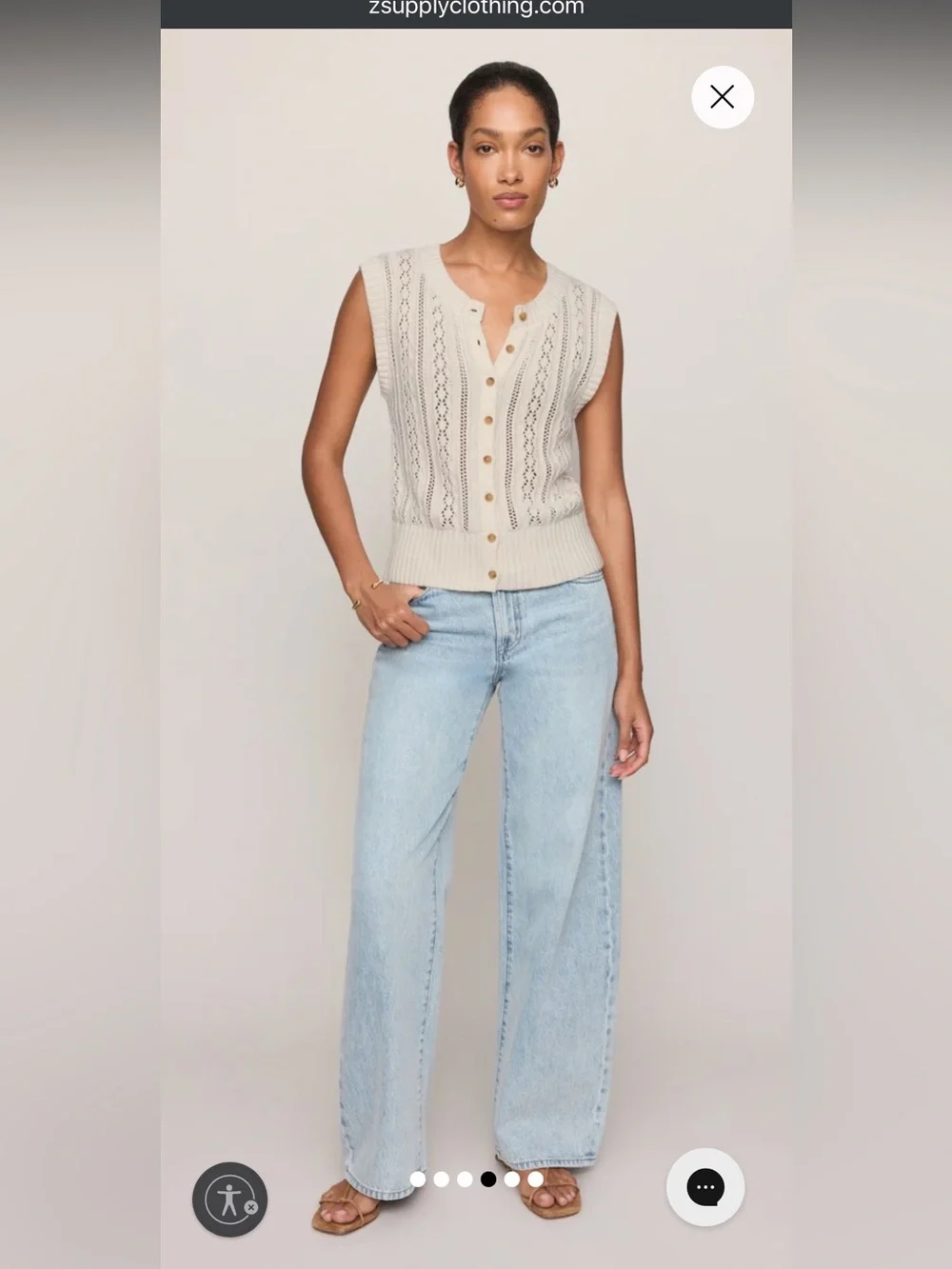 z supply cabot cream crochet button front sweater vest blouse size small NEW